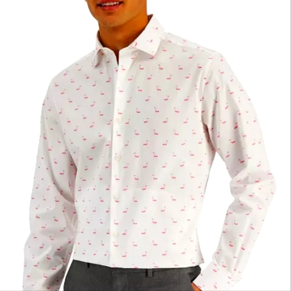 Mens bar III slim fit stretch pink flamingo dress shirt. Size small 14-14.5. - Picture 2 of 2